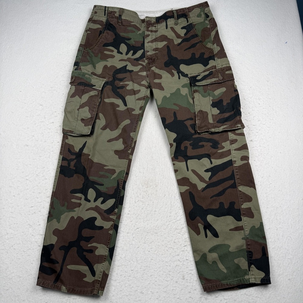 Levi's Pants Mens 34x30 Green Camo Cargo Canvas Army Workwear Outdoor Casual